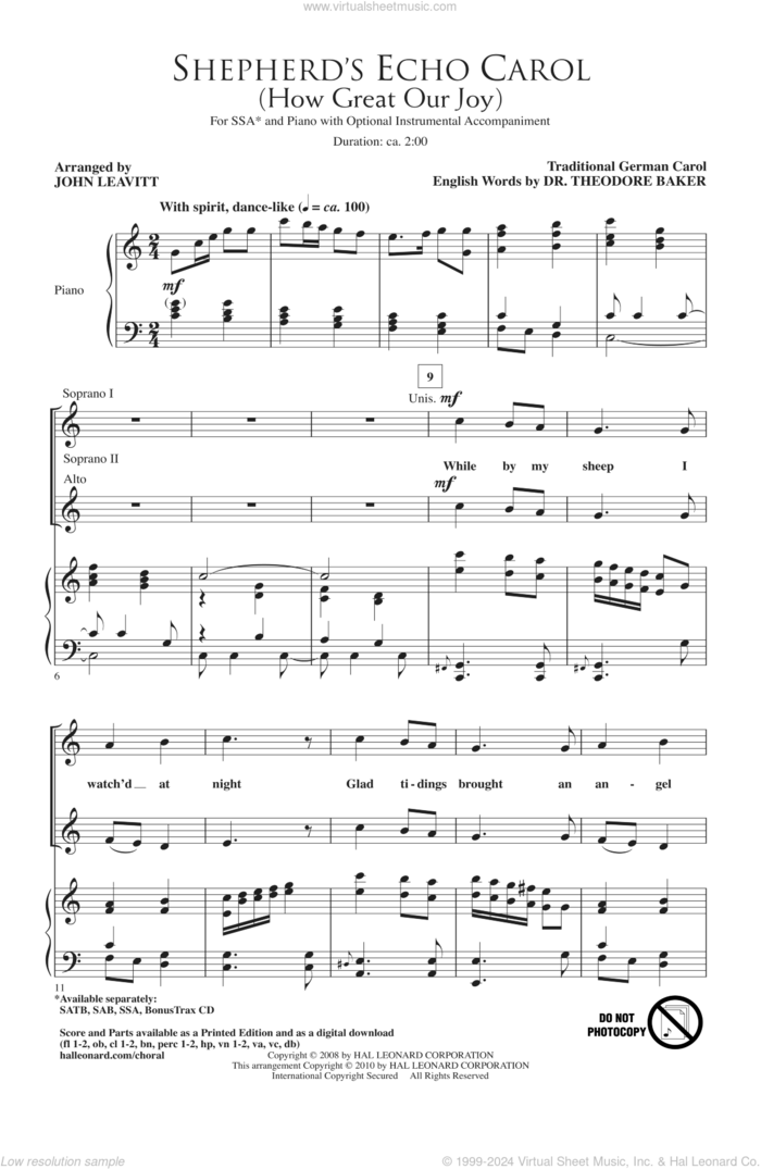 Shepherd's Echo Carol (How Great Our Joy) (arr. John Leavitt) sheet music for choir (SSA: soprano, alto) by John Leavitt and Miscellaneous, intermediate skill level