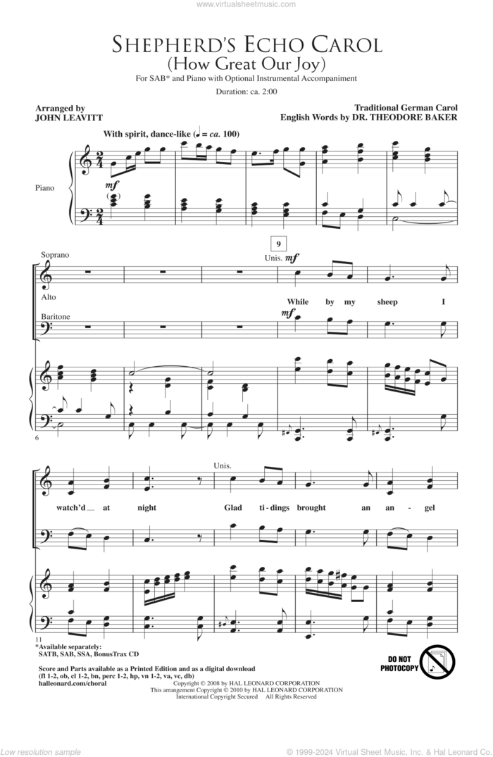 Shepherd's Echo Carol (How Great Our Joy) (arr. John Leavitt) sheet music for choir (SAB: soprano, alto, bass) by John Leavitt and Miscellaneous, intermediate skill level