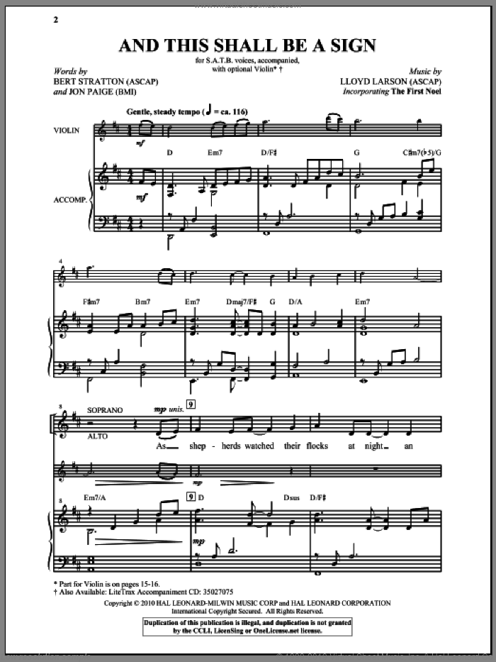And This Shall Be A Sign sheet music for choir (SATB: soprano, alto, tenor, bass) by Jon Paige, Bert Stratton and Lloyd Larson, intermediate skill level