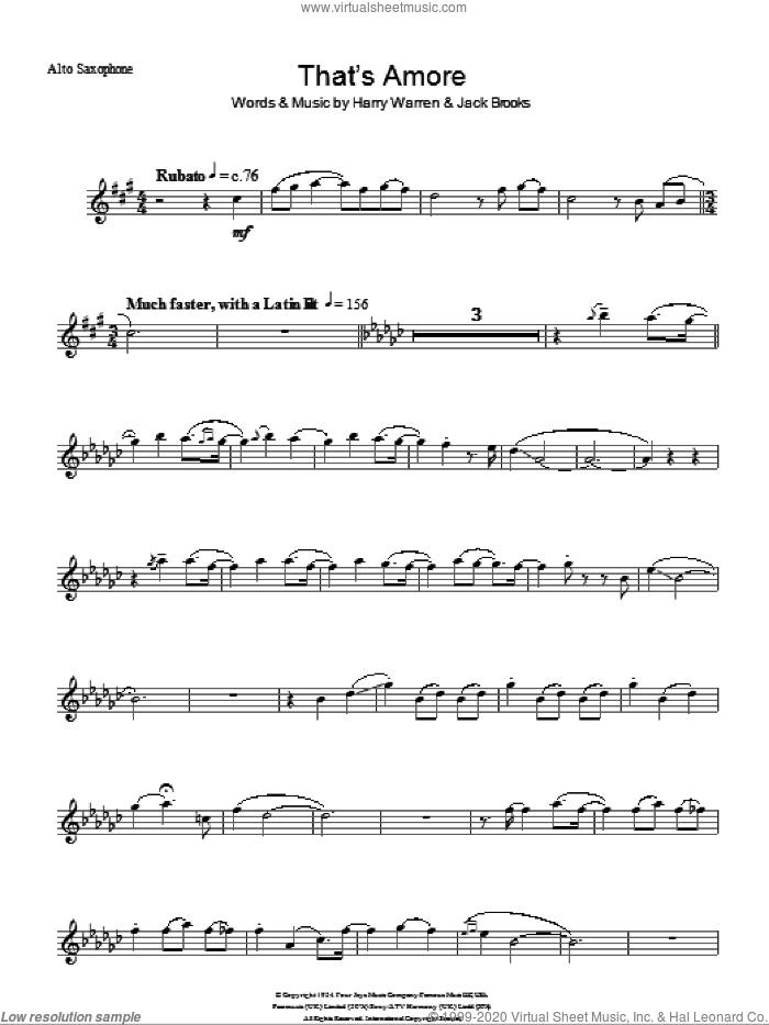 That's Amore sheet music for voice and other instruments (fake book) by Dean Martin, Harry Warren and Jack Brooks, intermediate skill level
