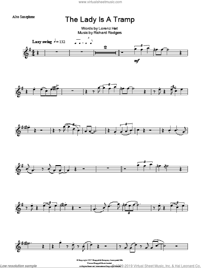 The Lady Is A Tramp sheet music for voice and other instruments (fake book) by Rodgers & Hart, Lorenz Hart and Richard Rodgers, intermediate skill level