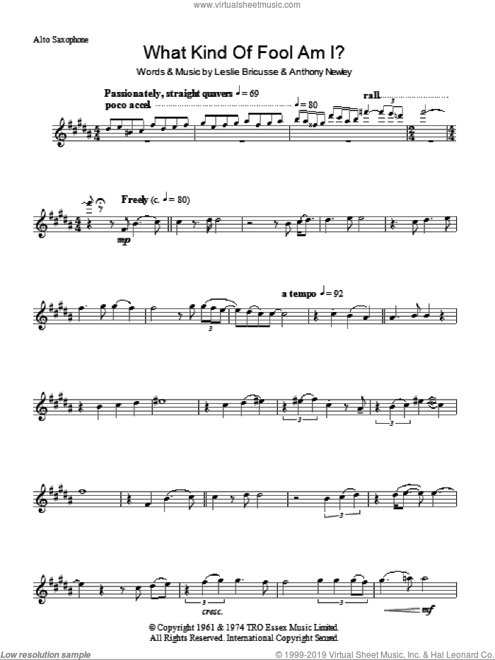 What Kind Of Fool Am I sheet music for voice and other instruments (fake book) by Frank Sinatra, Anthony Newley and Leslie Bricusse, intermediate skill level