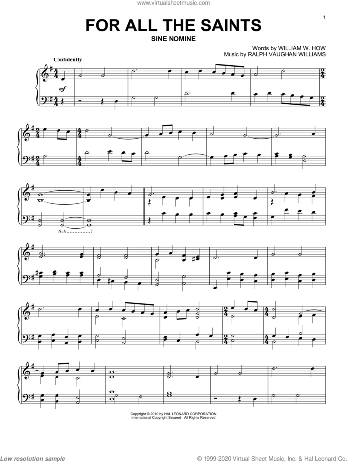 For All The Saints (with 'Toccata in G Major') sheet music for piano solo by Ralph Vaughan Williams and William W. How, intermediate skill level