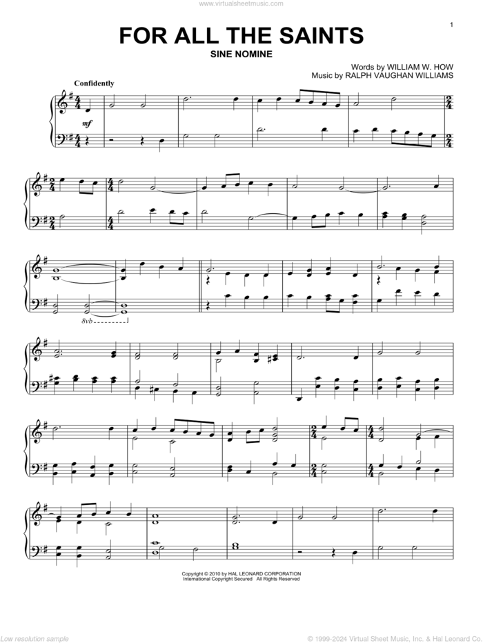 For All The Saints (with 'Toccata in G Major') sheet music for piano solo by Ralph Vaughan Williams and William W. How, intermediate skill level