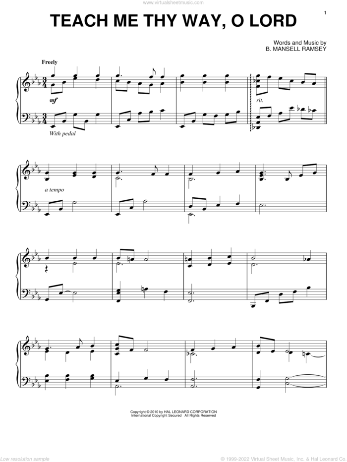 Teach Me Thy Way, O Lord sheet music for piano solo by B. Mansell Ramsey, intermediate skill level