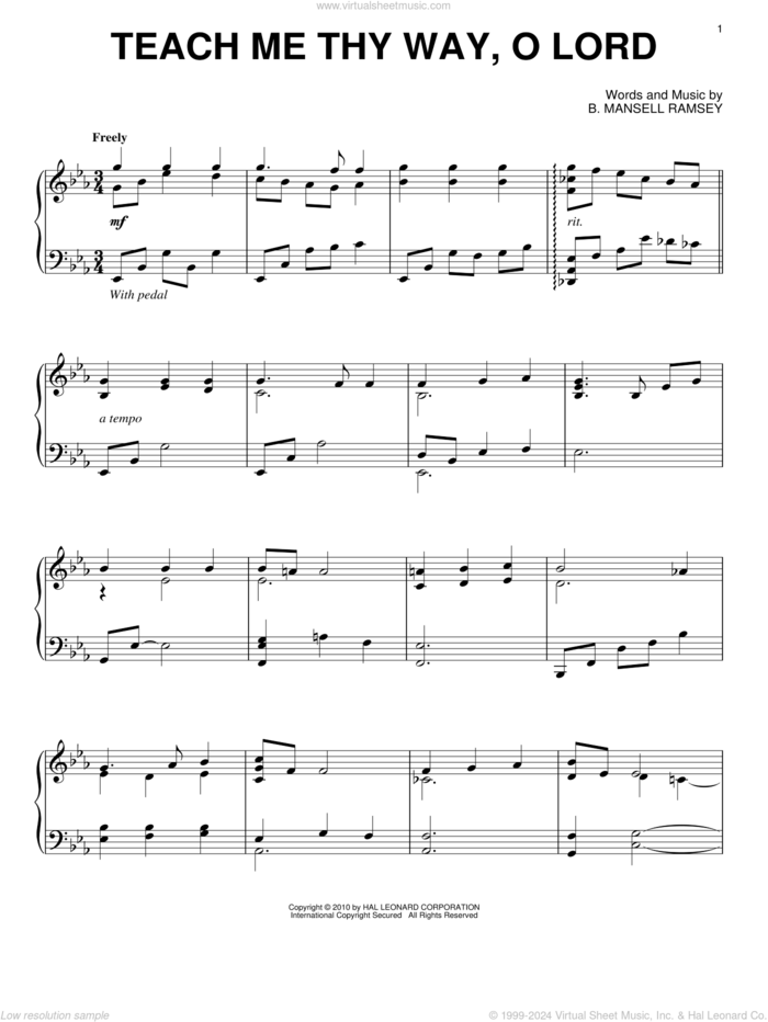 Teach Me Thy Way, O Lord sheet music for piano solo by B. Mansell Ramsey, intermediate skill level