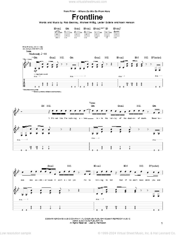 Frontline sheet music for guitar (tablature) by Pillar, Lester Estelle, Michael Wittig, Noah Henson and Rob Beckley, intermediate skill level