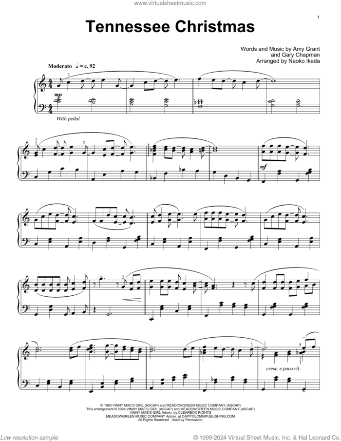 Tennessee Christmas (arr. Naoko Ikeda) sheet music for piano solo (elementary) by Amy Grant, Naoko Ikeda and Gary Chapman, beginner piano (elementary)