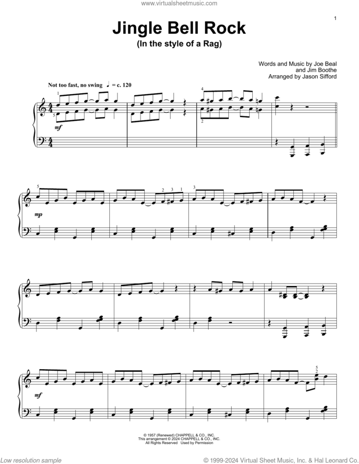 Jingle Bell Rock (arr. Jason Sifford) sheet music for piano solo (elementary) by Bobby Helms, Jason Sifford, Jim Boothe and Joe Beal, beginner piano (elementary)