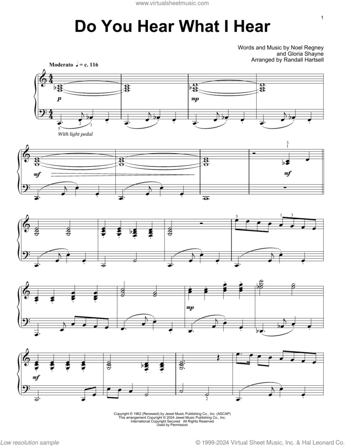 Do You Hear What I Hear (arr. Randall Hartsell) sheet music for piano solo (elementary) by Gloria Shayne, Randall Hartsell and Noel Regney, beginner piano (elementary)