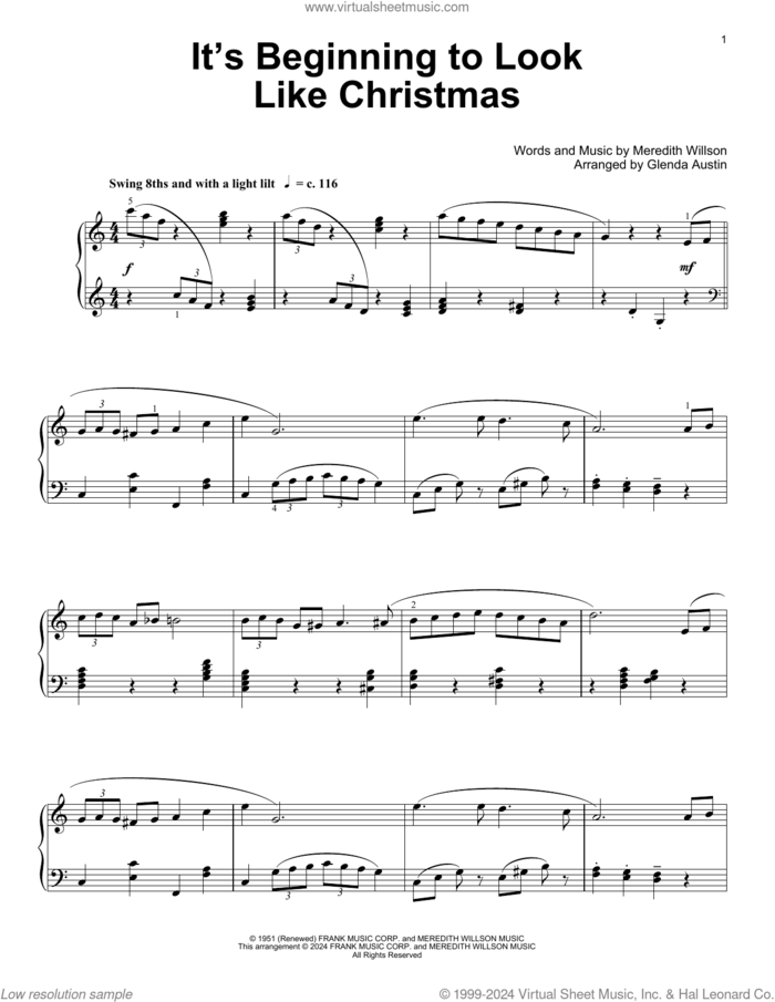 It's Beginning To Look Like Christmas (arr. Glenda Austin) sheet music for piano solo (elementary) by Meredith Willson and Glenda Austin, beginner piano (elementary)