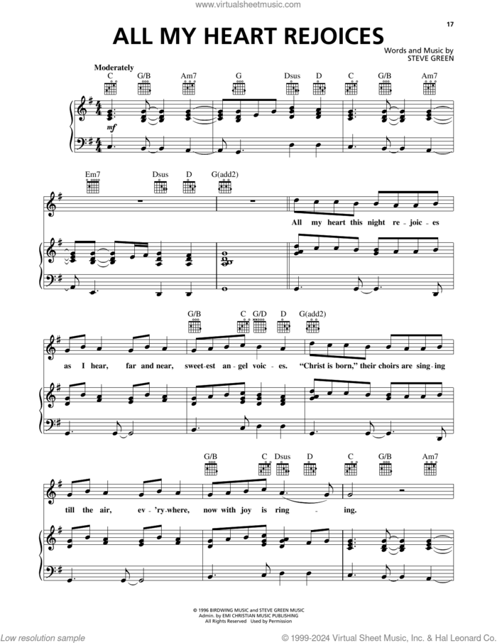 All My Heart Rejoices sheet music for voice, piano or guitar by Steve Green, intermediate skill level