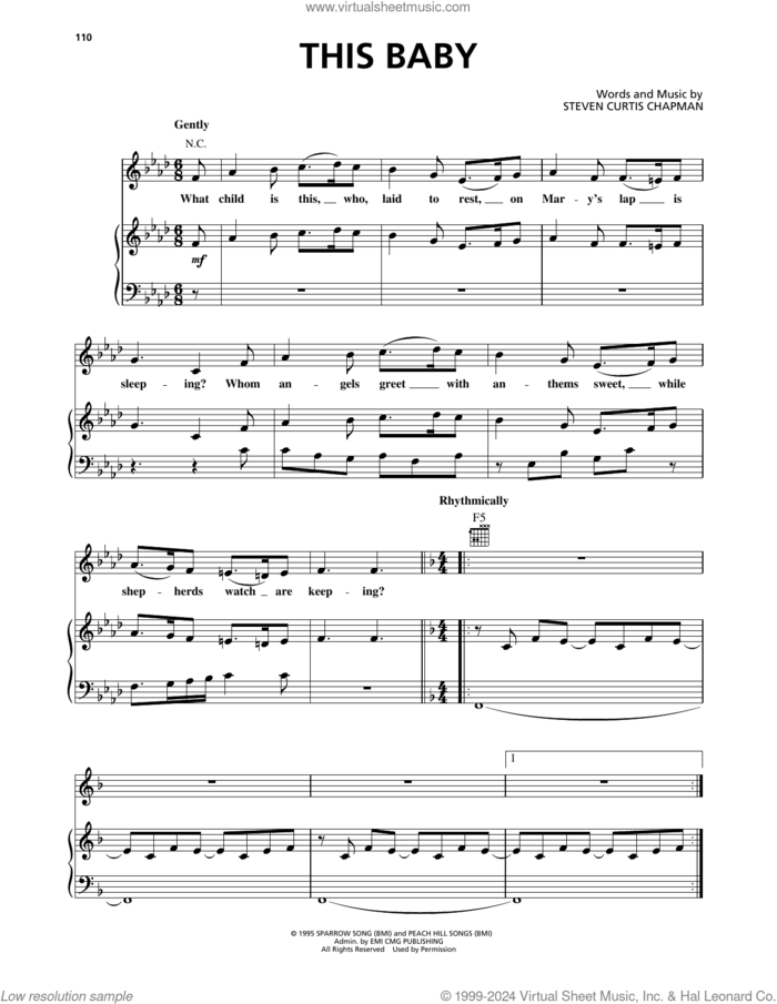 This Baby sheet music for voice, piano or guitar by Steven Curtis Chapman, intermediate skill level