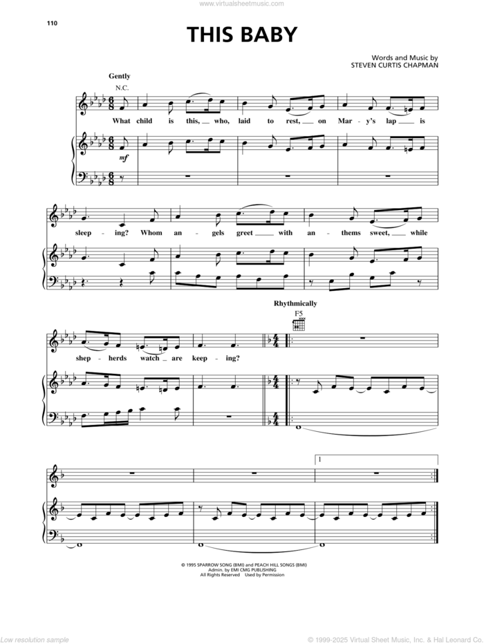 This Baby sheet music for voice, piano or guitar by Steven Curtis Chapman, intermediate skill level