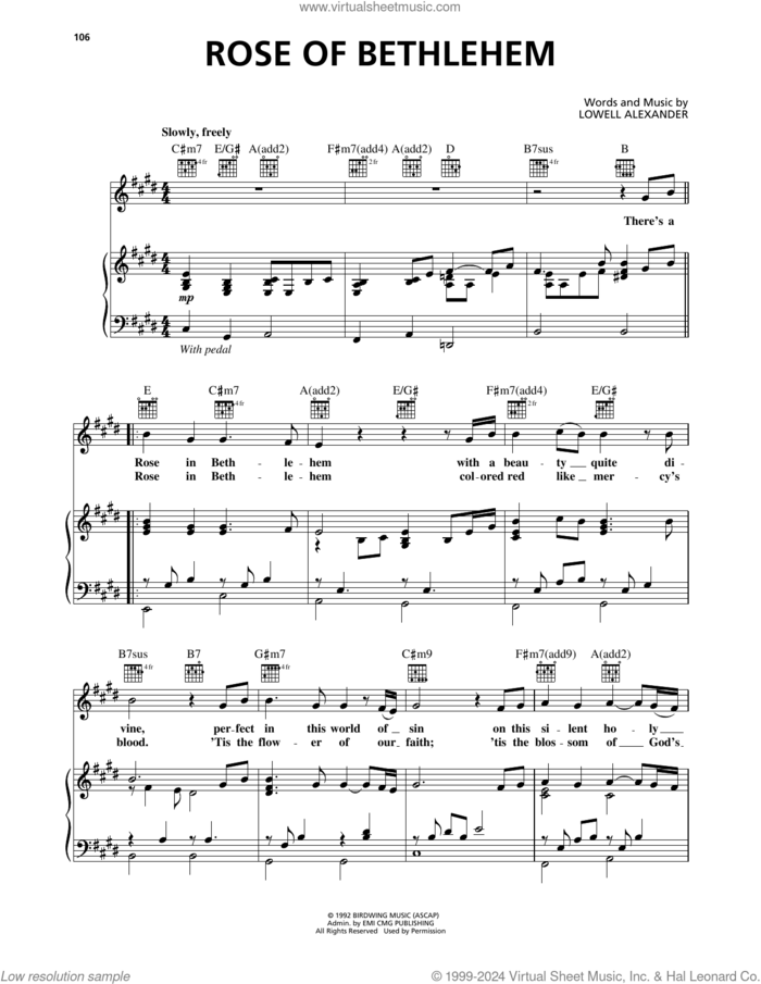 Rose Of Bethlehem sheet music for voice, piano or guitar by Steve Green and Lowell Alexander, intermediate skill level