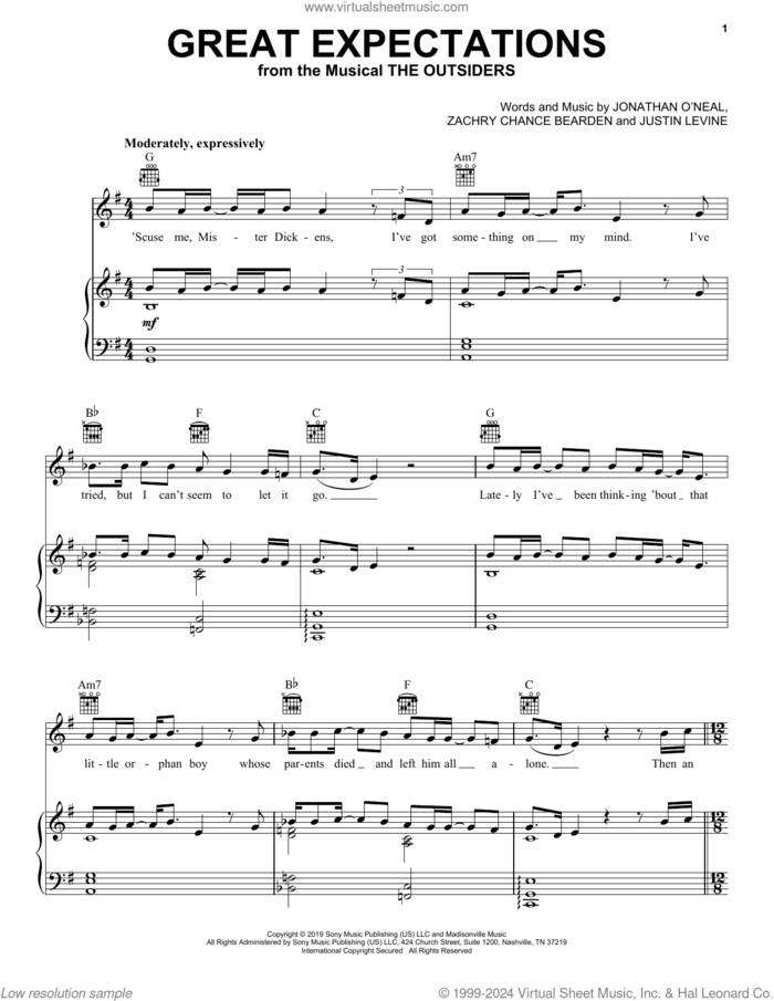 Great Expectations (from The Outsiders) sheet music for voice, piano or guitar by Jonathan Clay, Zach Chance & Justin Levine, Justin Levine and Zachry Chance Bearden, intermediate skill level