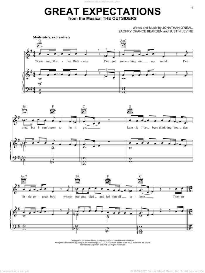 Great Expectations (from The Outsiders) sheet music for voice, piano or guitar by Jonathan Clay, Zach Chance & Justin Levine, Justin Levine and Zachry Chance Bearden, intermediate skill level