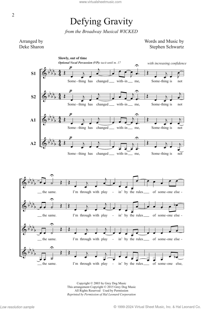 Defying Gravity (from Wicked) (arr. Deke Sharon) sheet music for choir (SSAA: soprano, alto) by Stephen Schwartz, Deke Sharon and Anne Raugh, intermediate skill level