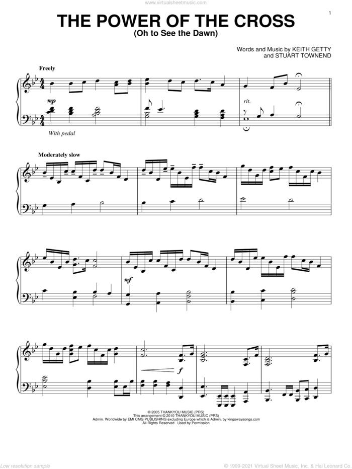The Power Of The Cross (Oh To See The Dawn) sheet music for piano solo by Keith & Kristyn Getty, Keith Getty and Stuart Townend, intermediate skill level