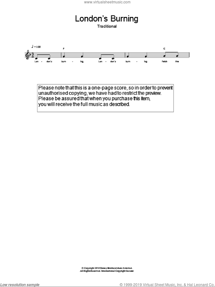 London's Burning sheet music for voice and other instruments (fake book), intermediate skill level