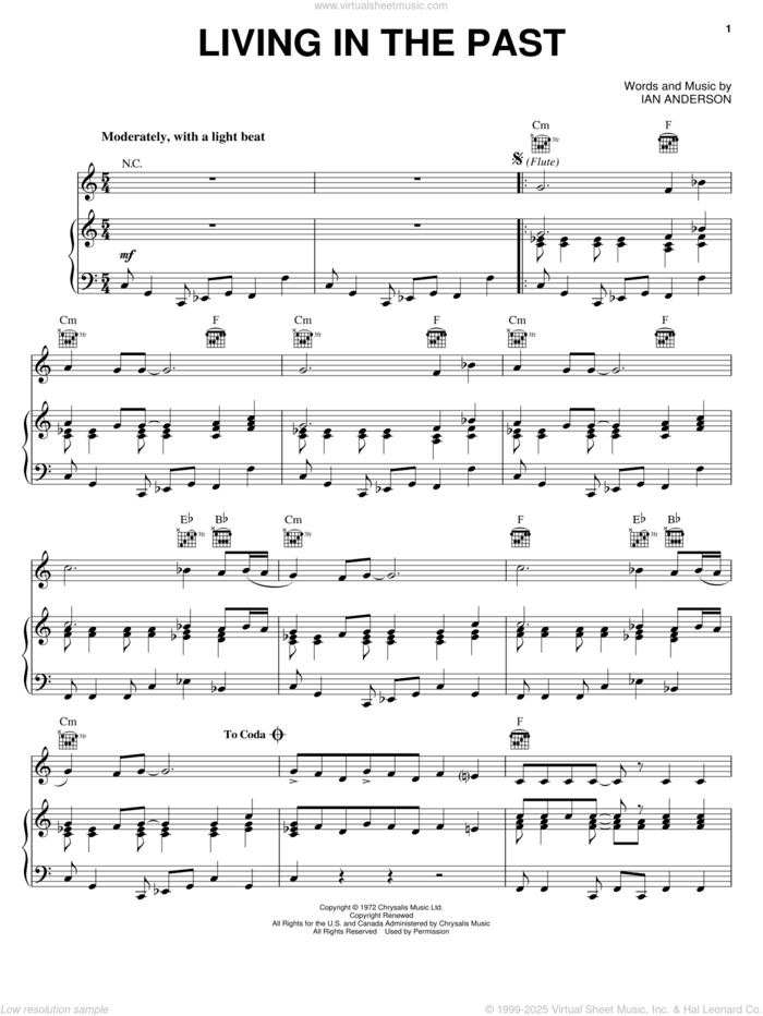 Living In The Past sheet music for voice, piano or guitar by Jethro Tull and Ian Anderson, intermediate skill level