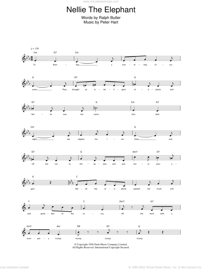 Nellie The Elephant sheet music for voice and other instruments (fake book) by Ralph Butler and Peter Hart, intermediate skill level