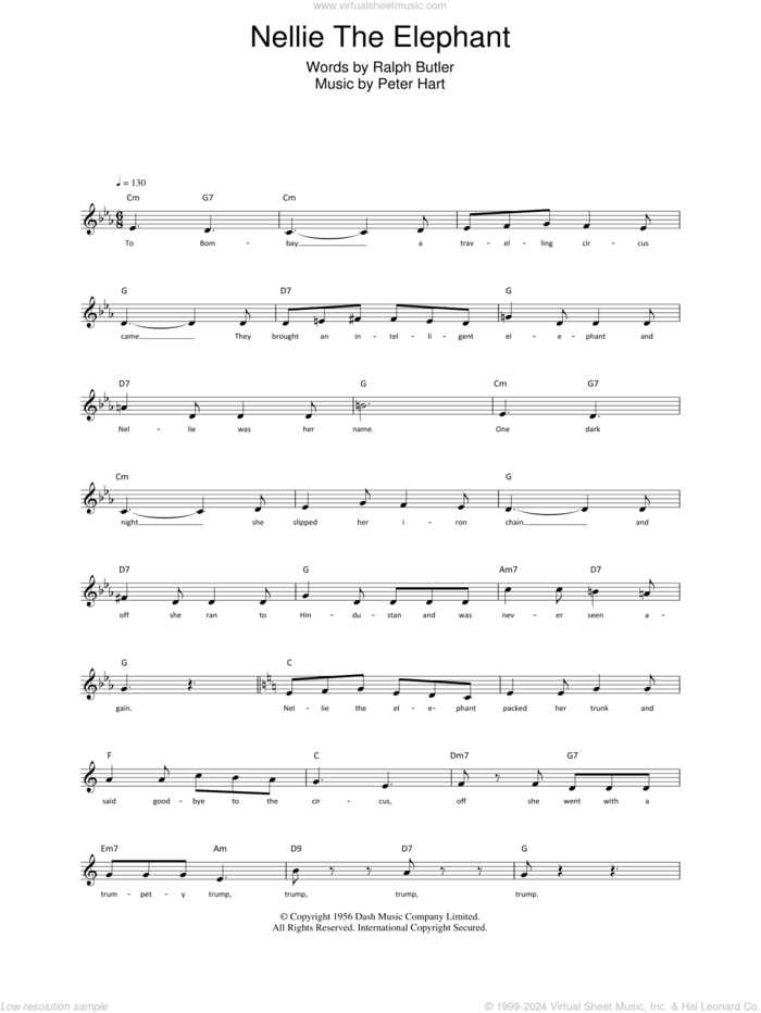 Nellie The Elephant sheet music for voice and other instruments (fake book) by Ralph Butler and Peter Hart, intermediate skill level