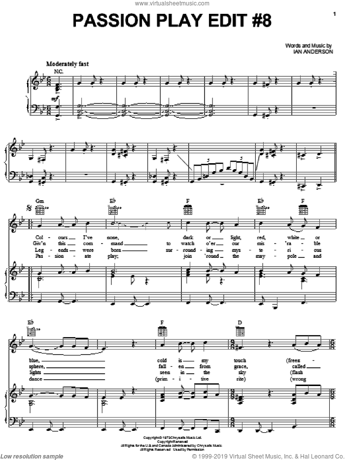 Passion Play Edit #8 sheet music for voice, piano or guitar by Jethro Tull and Ian Anderson, intermediate skill level