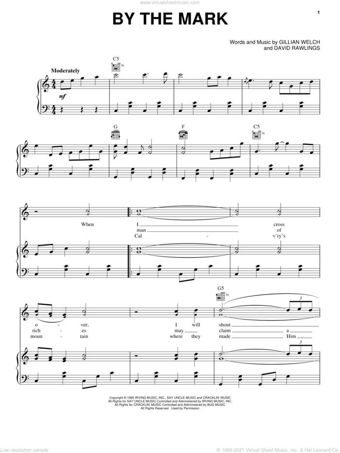 By The Mark sheet music for voice, piano or guitar by Dailey & Vincent, David Rawlings and Gillian Welch, intermediate skill level