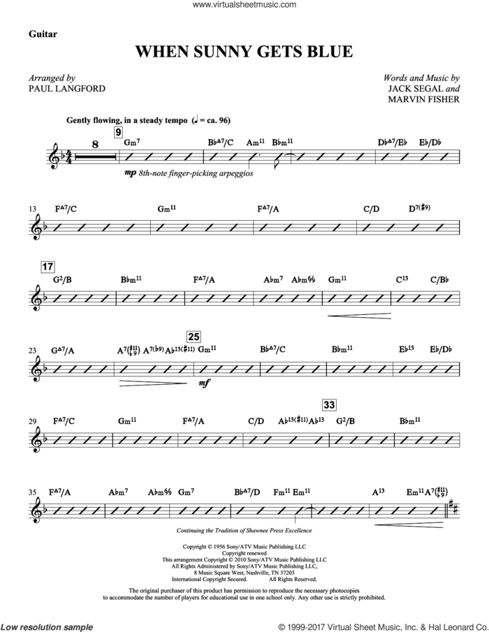 When Sunny Gets Blue (complete set of parts) sheet music for orchestra/band by Marvin Fisher, Jack Segal and Paul Langford, intermediate skill level