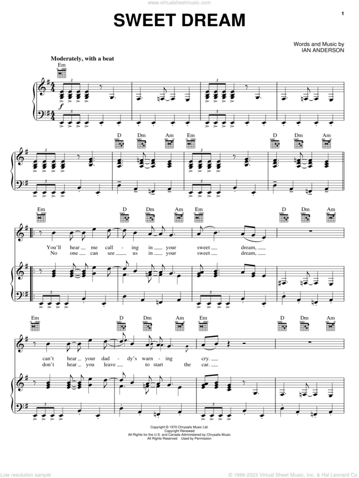 Sweet Dream sheet music for voice, piano or guitar by Jethro Tull and Ian Anderson, intermediate skill level