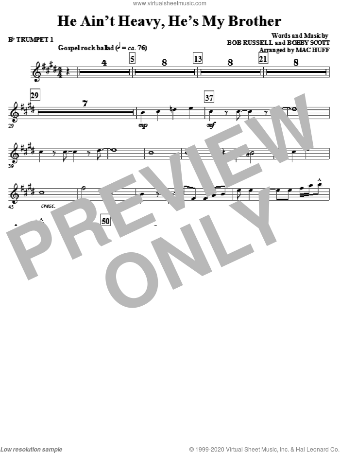 He Ain't Heavy, He's My Brother (complete set of parts) sheet music for orchestra/band by Mac Huff, Bob Russell, Bobby Scott and The Hollies, intermediate skill level