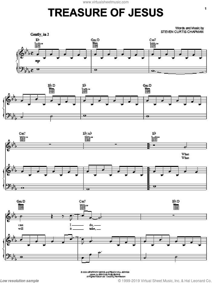 Treasure Of Jesus sheet music for voice, piano or guitar by Steven Curtis Chapman, intermediate skill level