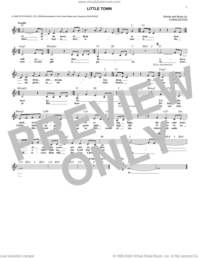 Little Town sheet music for voice and other instruments (fake book) by Chris Eaton, intermediate skill level