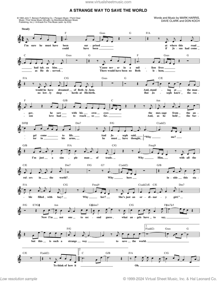 A Strange Way To Save The World sheet music for voice and other instruments (fake book) by 4Him, Dave Clark, Don Koch and Mark Harris, intermediate skill level