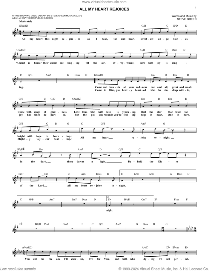 All My Heart Rejoices sheet music for voice and other instruments (fake book) by Steve Green, intermediate skill level