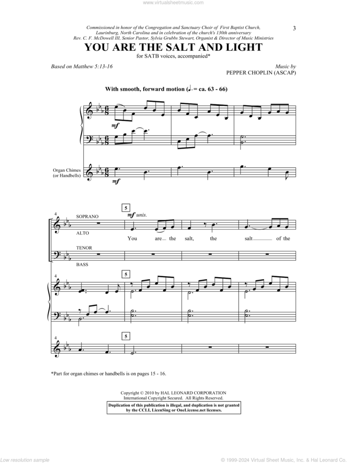 You Are The Salt And The Light sheet music for choir (SATB: soprano, alto, tenor, bass) by Pepper Choplin, intermediate skill level