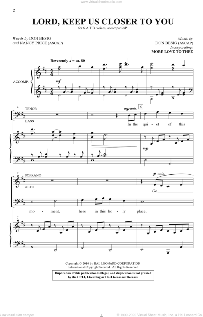Lord, Keep Us Closer To You sheet music for choir (SATB: soprano, alto, tenor, bass) by Don Besig and Nancy Price, intermediate skill level