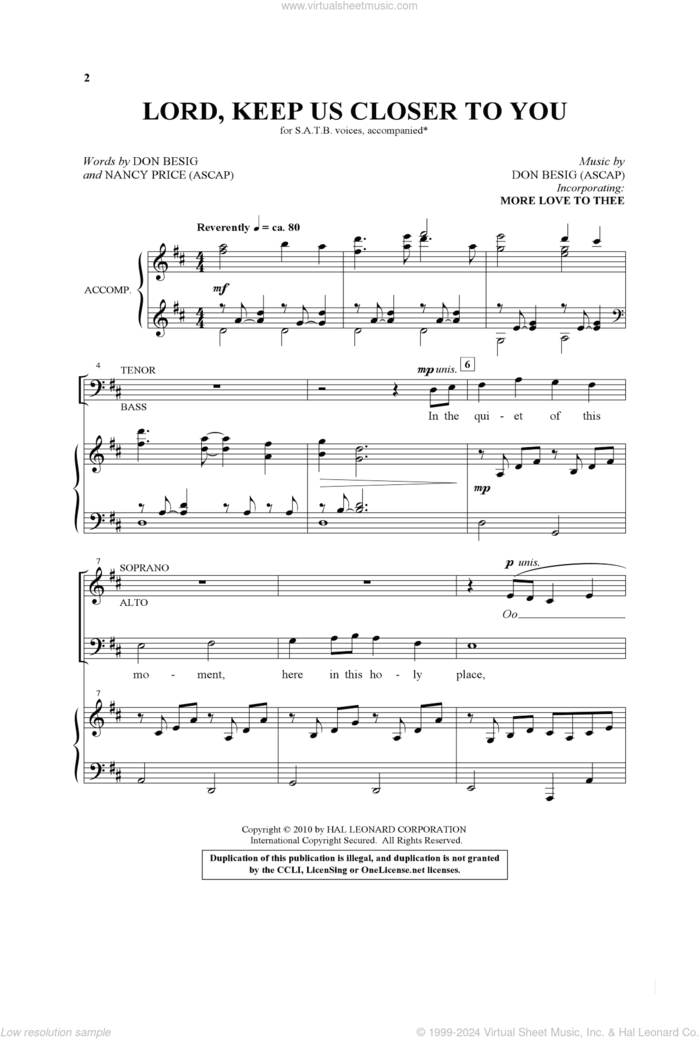 Lord, Keep Us Closer To You sheet music for choir (SATB: soprano, alto, tenor, bass) by Don Besig and Nancy Price, intermediate skill level