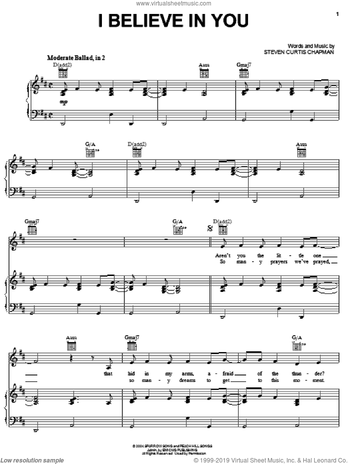 I Believe In You sheet music for voice, piano or guitar by Steven Curtis Chapman, intermediate skill level