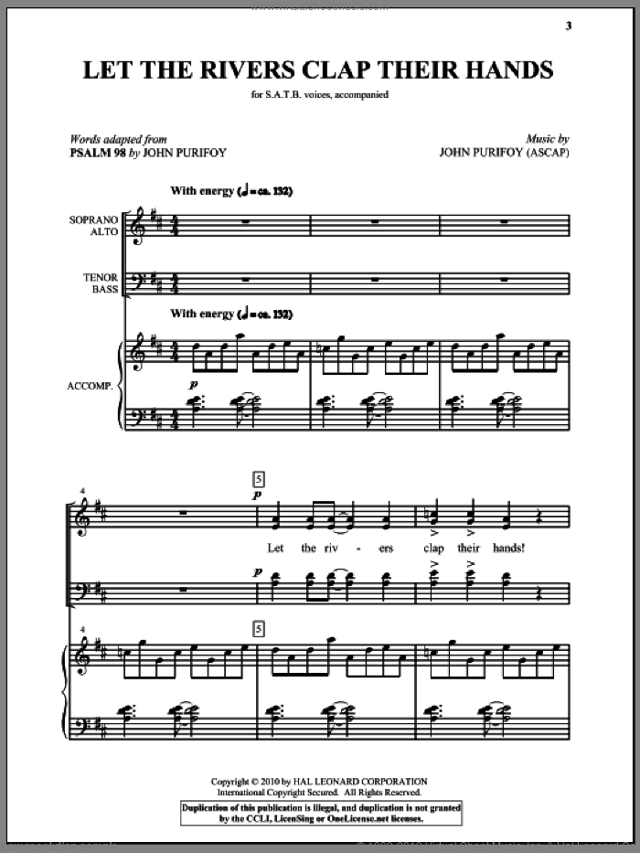 Let The Rivers Clap Their Hands sheet music for choir (SATB: soprano, alto, tenor, bass) by John Purifoy, intermediate skill level