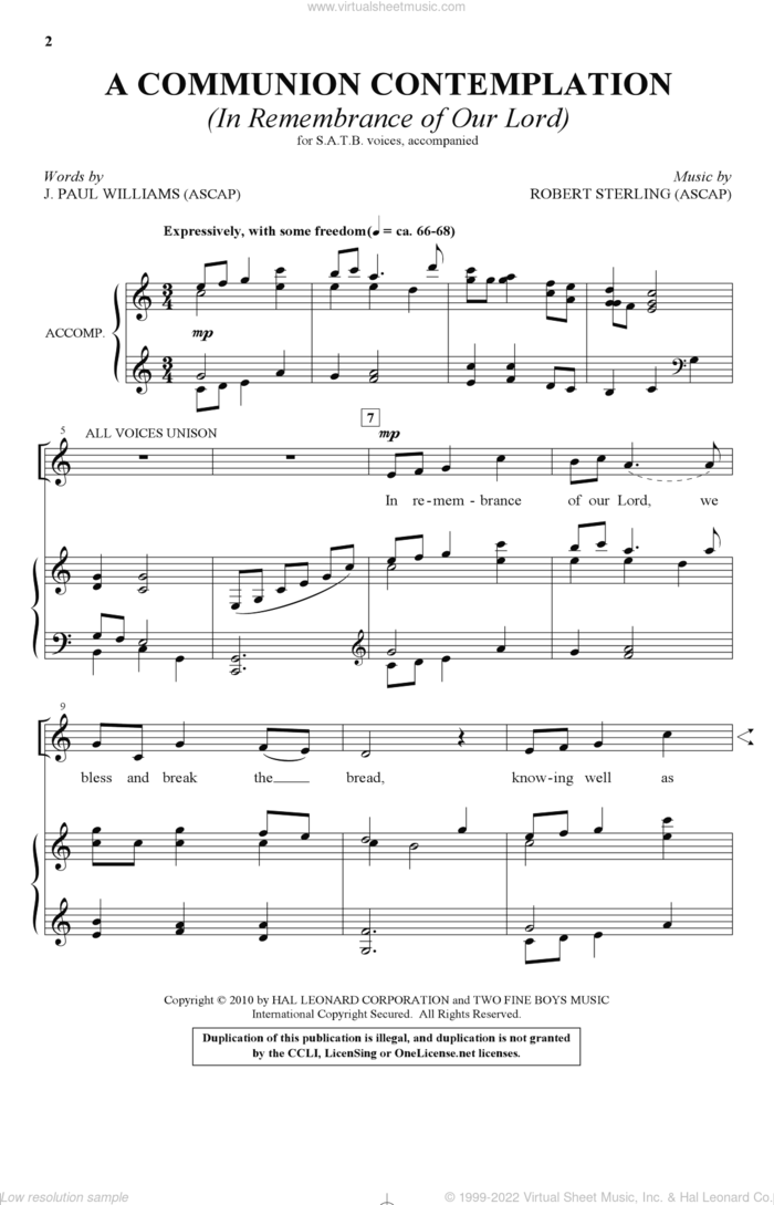A Communion Contemplation (In Remembrance Of Our Lord) sheet music for choir (SATB: soprano, alto, tenor, bass) by Robert Sterling and J. Paul Williams, intermediate skill level