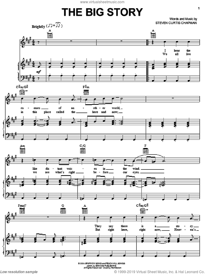 The Big Story sheet music for voice, piano or guitar by Steven Curtis Chapman, intermediate skill level