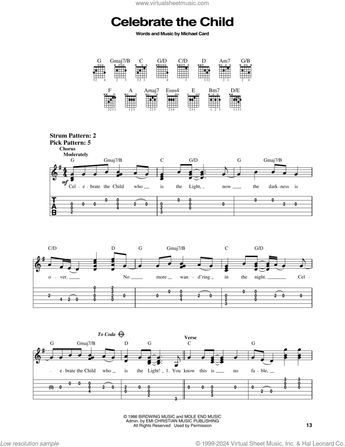 Celebrate The Child sheet music for guitar solo (easy tablature) by Michael Card, easy guitar (easy tablature)