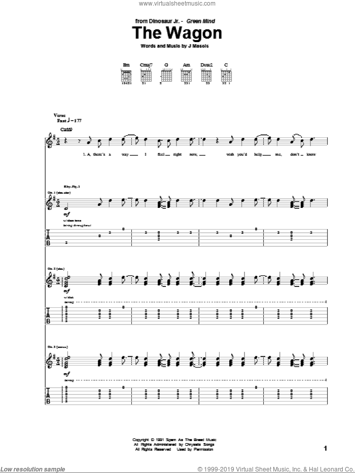 The Wagon sheet music for guitar (tablature) by Dinosaur Jr. and Joseph Mascis, intermediate skill level