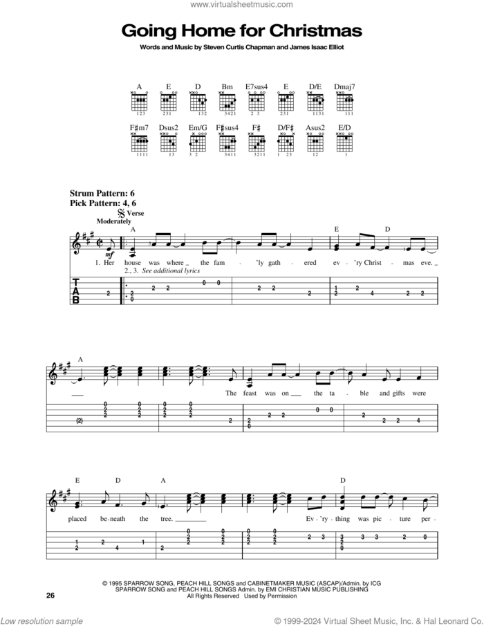 Going Home For Christmas sheet music for guitar solo (easy tablature) by Steven Curtis Chapman and James Isaac Elliott, easy guitar (easy tablature)