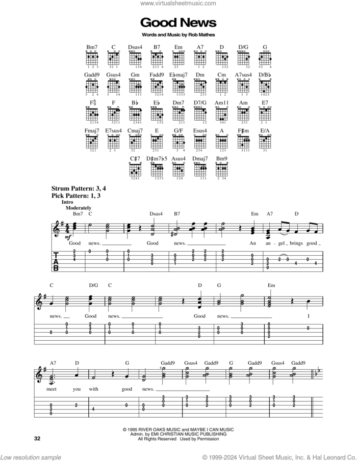 Good News sheet music for guitar solo (easy tablature) by Robert Mathes and Kathy Mattea, easy guitar (easy tablature)