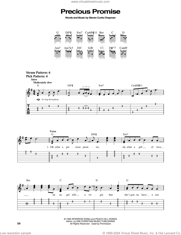 Precious Promise sheet music for guitar solo (easy tablature) by Steven Curtis Chapman, easy guitar (easy tablature)