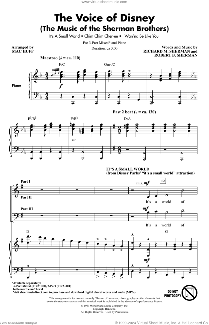 The Voice of Disney (The Music of the Sherman Brothers) (Medley) (arr. Mac Huff) sheet music for choir (3-Part Mixed) by Sherman Brothers, Mac Huff, Richard M. Sherman and Robert B. Sherman, intermediate skill level