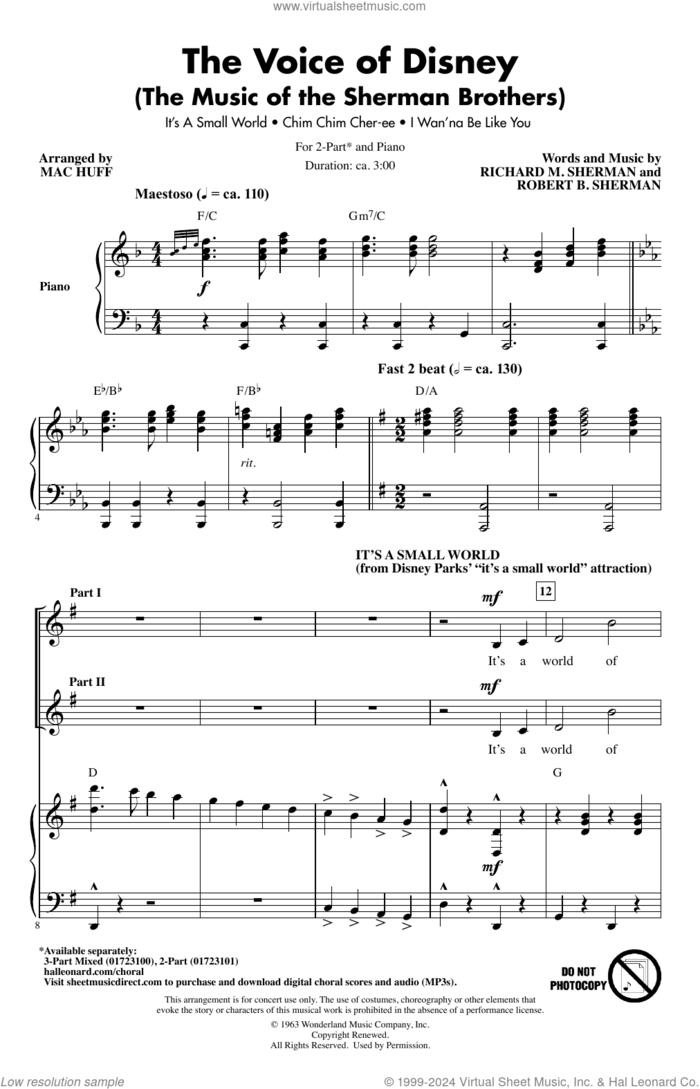 The Voice of Disney (The Music of the Sherman Brothers) (Medley) (arr. Mac Huff) sheet music for choir (2-Part) by Sherman Brothers, Mac Huff, Richard M. Sherman and Robert B. Sherman, intermediate duet